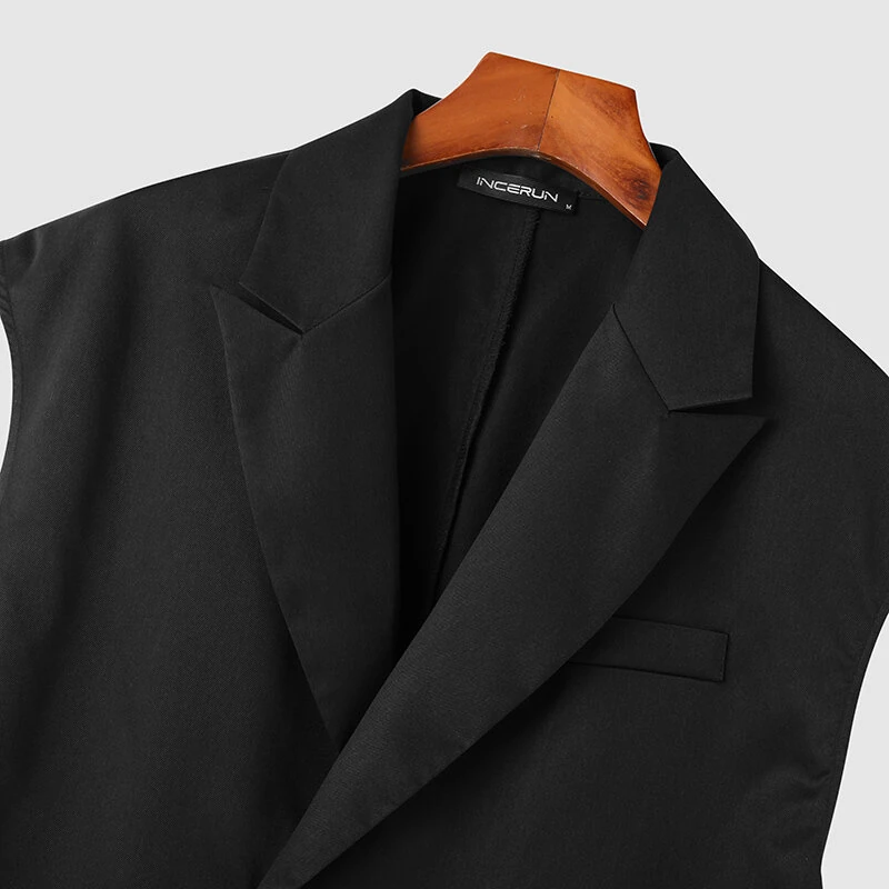 (image for) INCERUN Men Waistcoats Solid Color Sleeveless Vest Coat Fashion Design Button Mens Suits Party Casual Male Clothing Top