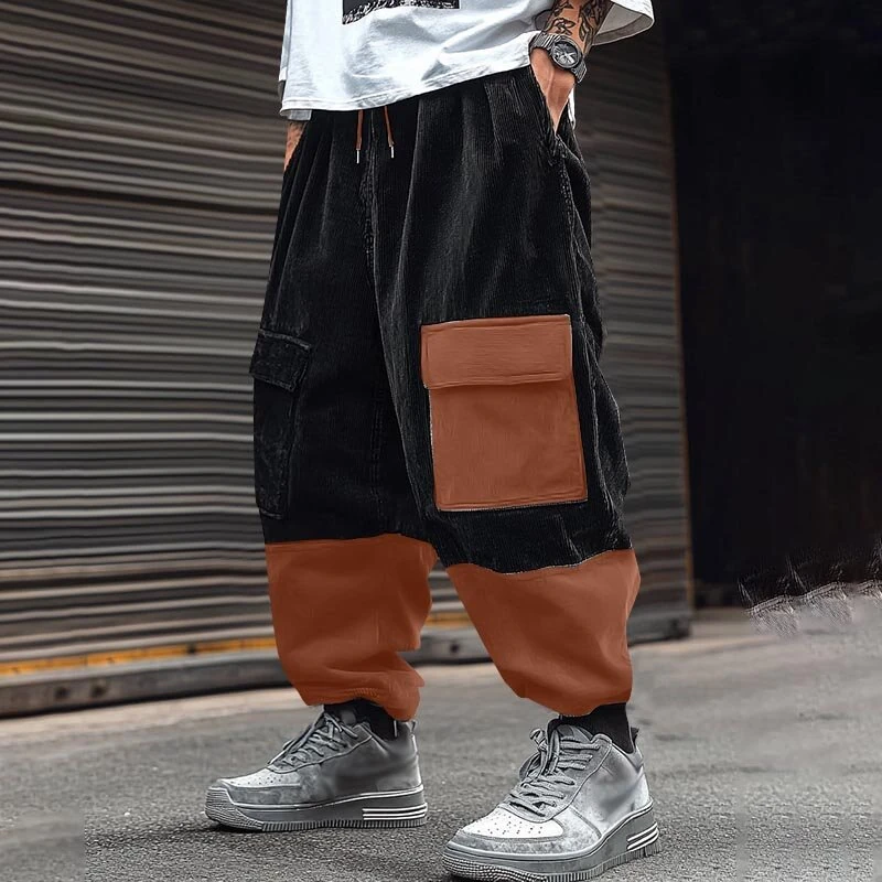 INCERUN Mens Corduroy Contrast Color Patchwork Casual Pant Comfy Casual Harem Pants Drawstring Elastic Waist Trousers for Male Large Size S-5XL (image for) INCERUN Mens Corduroy Contrast Color Patchwork Casual Pant Comfy Casual Harem Pants Drawstring Elastic Waist Trousers for Male Large Size S-5XL