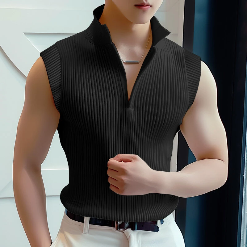 (image for) INCERUN Mens Solid Knit Textured Notched Neck Vest Elastic Sleeveless Tank Top for Male